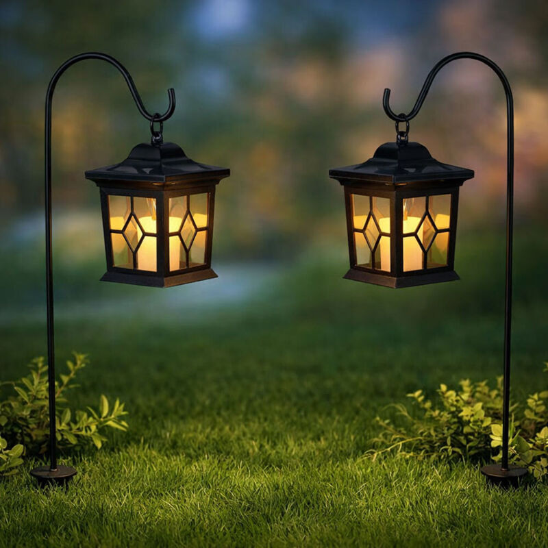 Lampe solaire sur piquet, lanterne solaire, bougie led, lanterne enfichable, noir, acier, led 0,06W, LxPxH 21x14,3x69 cm, lot de 2 Lampe solaire sur piquet, lanterne solaire, bougie led, lanterne enfichable, noir, acier, led 0,06W, LxPxH 21x14,3x69 cm, lot de 2