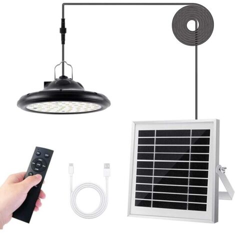 Lampe Solaire Suspendue 100 LED 1200LM 3 Modes 4 Luminosités Télécommande IP66 Jardin Garage Cour Patio