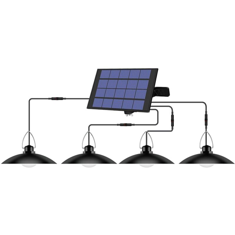 Lampe solaire suspendue à 4 têtes pour extérieur, étanche, alimentée par l'énergie solaire, lampe de plafond led rechargeable, éclairage automatique,