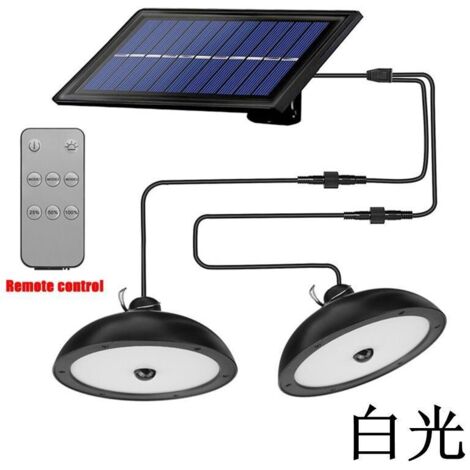 Lampe solaire suspendue double tête avec télécommande, pour jardin et hangar, lumière blanche