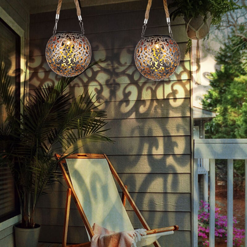 Globo - Lampe solaire suspension lumière décoration de jardin led jardin rond extérieur table lumineuse suspension en forme de boule, métal cuivre