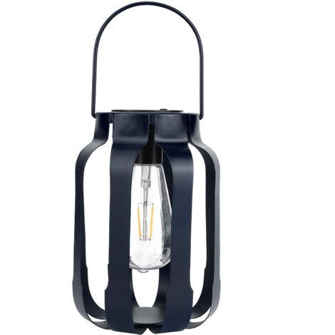 Lampe solaire vintage en fer forgé creuse à suspendre IP44 étanche pour jardin extérieur bleu foncé