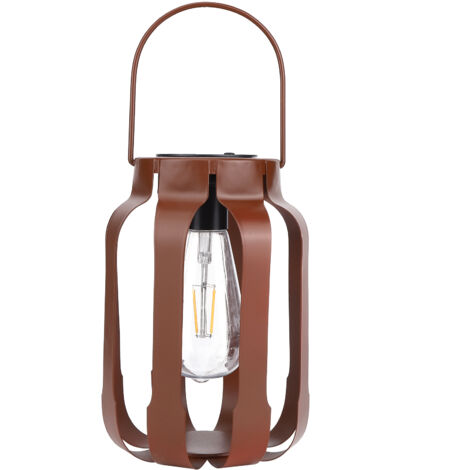 Lampe solaire vintage en fer forgé creuse à suspendre IP44 étanche pour jardin extérieur marron