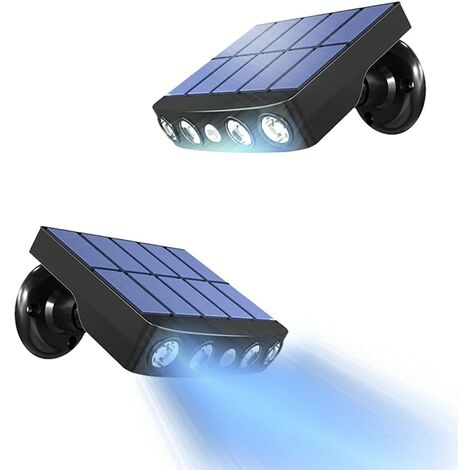 Lampe solaire,Lampe Solaire Extérieure, [2 Pièces] Lampe Solaire Extérieure Détecteur de Mouvement, Spot Solaire Extérieur 360° [1200mAh] Lampe Solaire Extérieure Jardin Imperméable (Noir)
