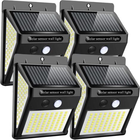Lampe solaire，Lot de 4 144LED Lampe Solaire Exterieur Detecteur de Mouvement, 3000K Lumiere Solaire Exterieur 3 Modes 180°Eclairage Exterieur Solaire Etanche Spot Solaire Exterieur pour Jardin,Terrass
