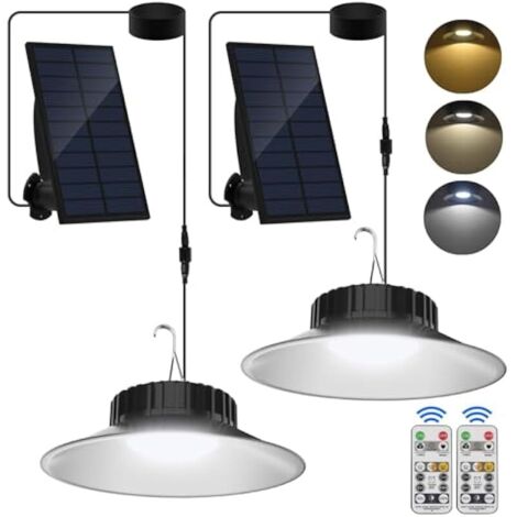 Lampe Solaires Extérieur, Suspendues Lampe Solaire Extérieur et Intérieur avec Télécommande, 3 Températures de Couleur, Étanche IP65 pour Jardin Terrasse Garage Cour, 2 Pièces