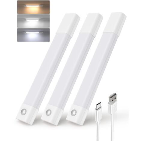 Lampe Sous Armoire - Capteur De Mouvement - Rechargeable - 30 Led - 3 Températures De Couleur - Dimmable - Pour Placard Cuisine Pantry Chambre - Lot De 3