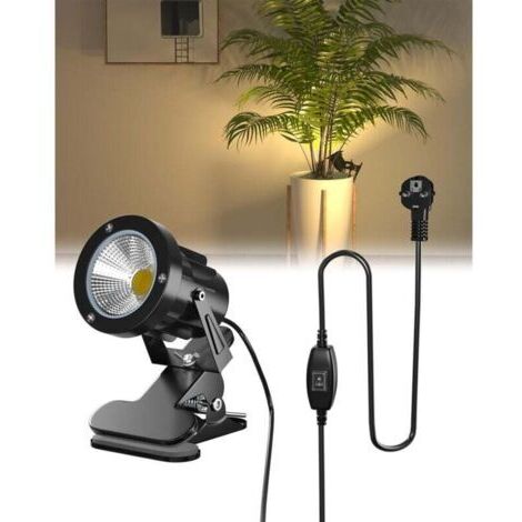Lampe Spot à Pince avec Interrupteur On/Off IP65 Résistante à l'Eau Lampe Clip Spot Intérieur et Extérieur pour Plantes 7W LED Clip-on Spotlight avec Prise, Blanc Chaud 3000K, Câble 1,78m [Classe éner