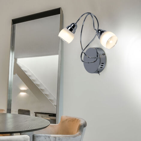 Lampe spot Applique murale Lampe de salon Lampe de chambre à coucher, 2 flammes, métal verre chromé satiné, 2x LED 5W 450Lm blanc chaud, l x h 35 x 30 cm