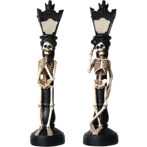 Lampe Squelette Halloween Lumineuse - Décoration Résine Éclairage Fête, 1 Paire de Lamps de Rue pour Soirée