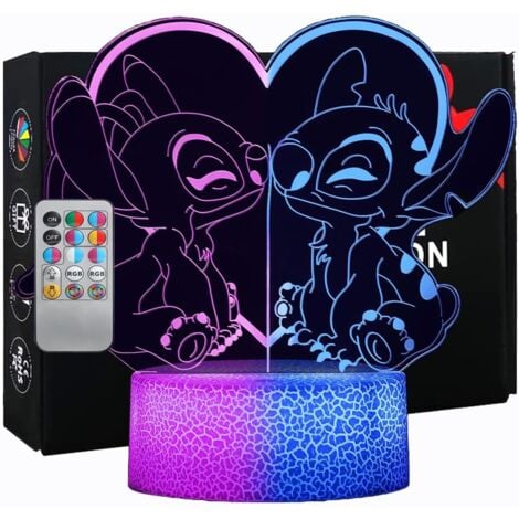 WOTEENORE Lampe Stitch à Double Affichage Couleur: 32 Couleurs Veilleuse 3D LED avec Télécommande, Décoration de Chambre Enfant, Cadeau Anniversaire Noël Fille Garçon, Produits Dérivés