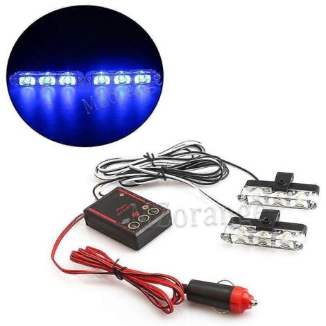 Lampe stroboscopique 2x3, gyrophare d'urgence FSO, lampe de signalisation LED, stroboscope, lampe de police, 12 V, 6 W, clignotant LED pour voiture, allume-cigare - Bleu