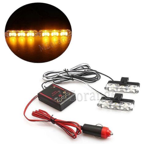 Lampe stroboscopique 2x3, gyrophare d'urgence FSO, lampe de signalisation LED, stroboscope, lampe de police, 12 V, 6 W, clignotant LED pour voiture, allume-cigare - Jaune