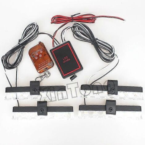Lampe stroboscopique de police pour voiture, télécommande sans fil, 4x6 LED, gyrophare d'ambulance, 12 V CC, accessoires de signalisation d'urgence FSO - Blanc intégral - 4 LED sans fil