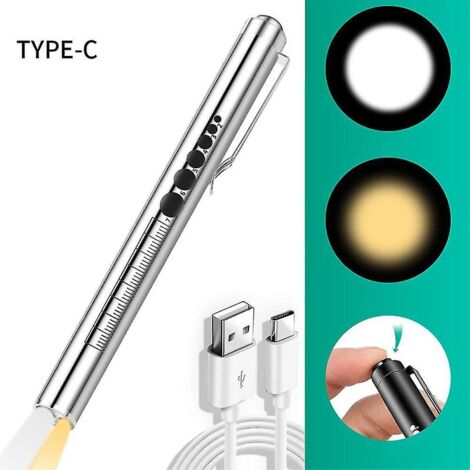 Lampe-stylo, lampe-stylo à LED pour étudiants, médecins et infirmières avec 2 sources de lumière LED, rechargeable par USB, lumière chaude et blanche,