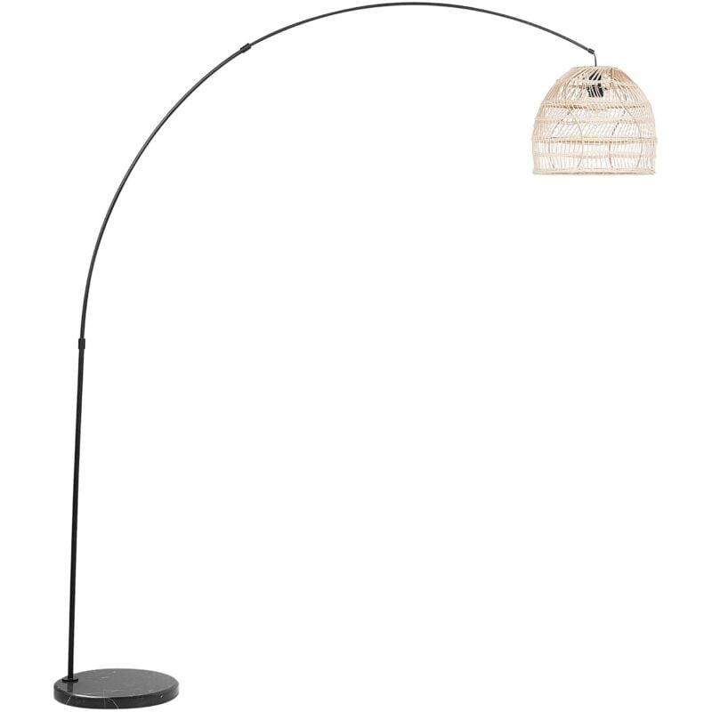 Beliani - Lampe sur Pied au Style Moderne avec un Abat-Jour en Rotin soutenu par une Tige Tendue en Métal Noir et une Base en Marbre 195 cm de Hauteur