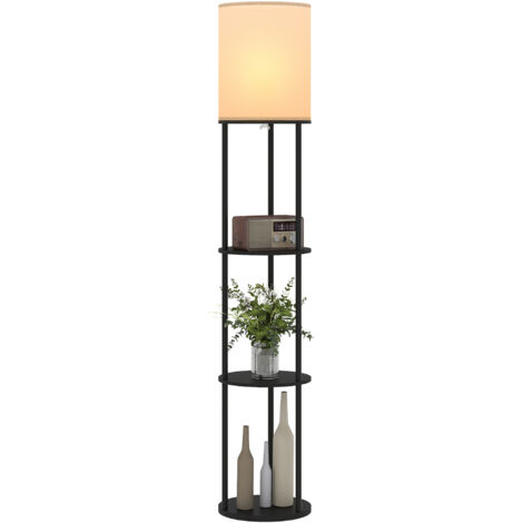 Lampe sur pied avec étagères, 3 températures couleur, télécommande, salon/chambre/bureau, noir