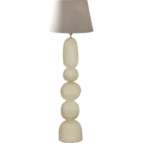 Lampe sur pied blanche en papier mâché et abat jour textile - Blanc naturel avec pied texturé beige