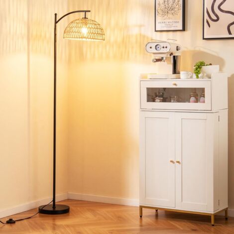 Lampe Sur Pied de 160 cm avec Abat-jour Suspendu et Interrupteur Au Pied Douille E27 Noir