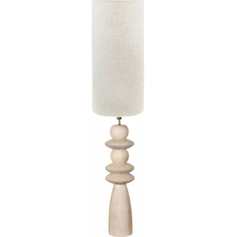 lampe sur pied design bois naturel et abat jour tissu beige - bois clair naturel et beige doux