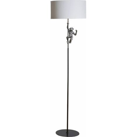 lampe sur pied design singe argenté en résine et métal - argenté avec abat-jour blanc