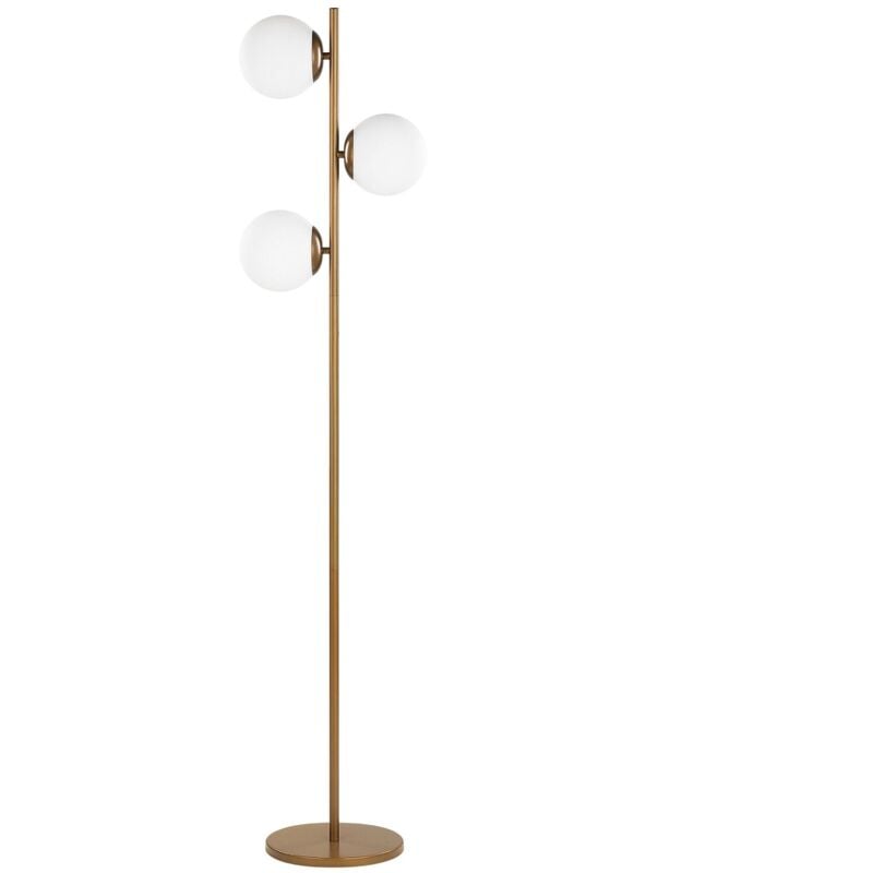 Grande Lampe sur Pied de 153 cm de Hauteur en Métal Doré avec 3 Abat-jours en Forme de Boule Design Glamour Beliani