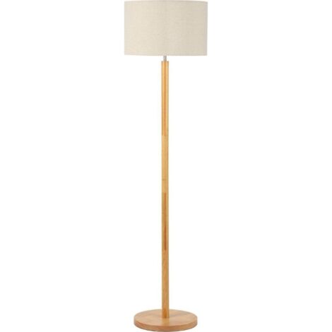 Lampe sur pied en bois et lin beige effet naturel - Bois clair naturel et lin beige