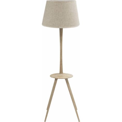 Lampe sur pied en bois naturel et abat jour beige élégant - Bois naturel et beige doux