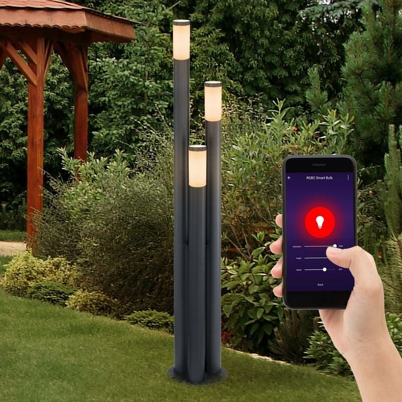 Lampe sur pied d'extérieur intelligente Lampe de jardin en acier inoxydable Commande vocale de l'application pour téléphone portable à intensité