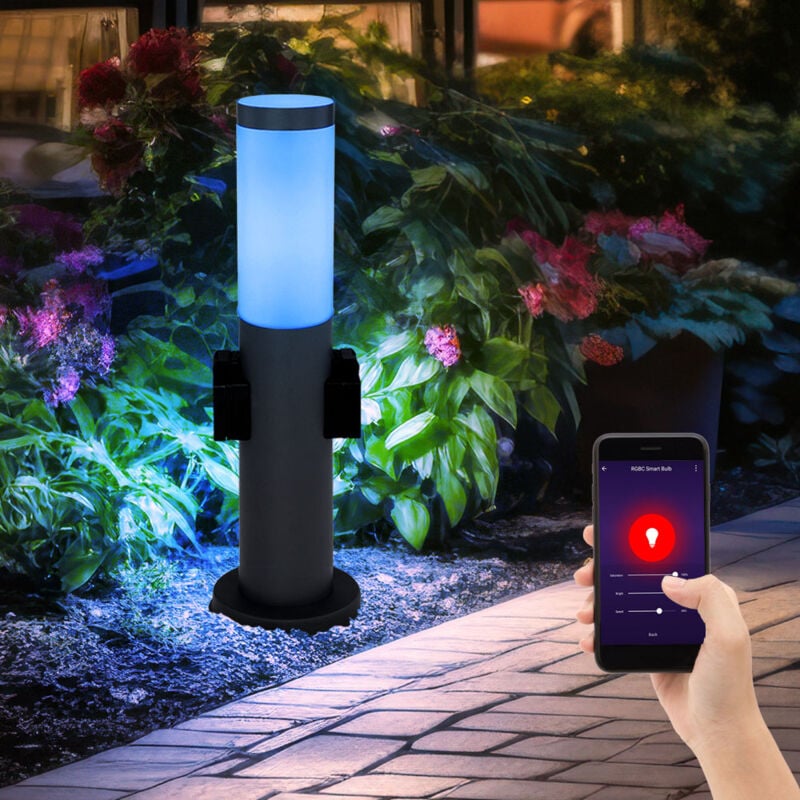 Lampe sur pied extérieure intelligente Prises de jardin à base de lumière à intensité variable, commande de téléphone portable dans un ensemble
