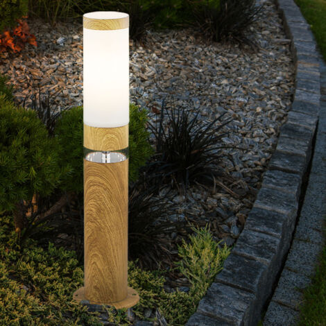 Lampe sur pied Lampe de socle extérieure ronde Lampe de socle extérieure Acier inoxydable Terrasses, aspect bois avec LED de décoration, 1x E27, DxH 11,7 x 50 cm