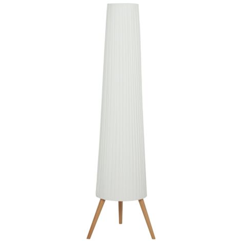 Lampe sur pied LED Salon Bois à dimmable avec trépied,lampe sur pied avec interrupteur à pied,46 x 46 x 153 cm,blanc