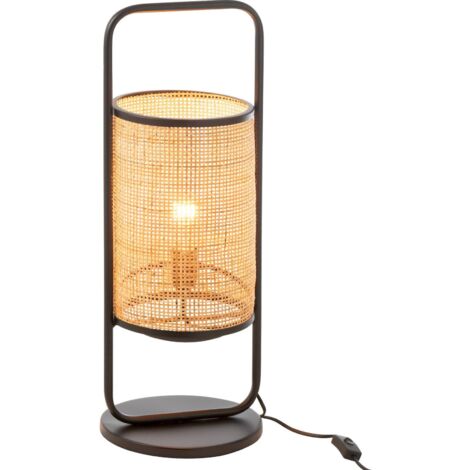 Lampe sur pied métal rotin noir naturel ambiance chaleureuse - Noir et rotin naturel