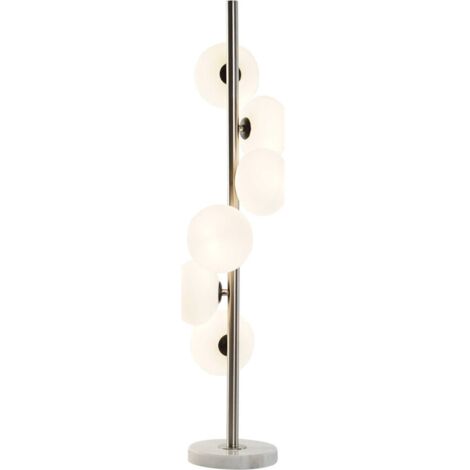 lampe sur pied moderne en verre et marbre style boule élégante - blanc opalin et argent mat