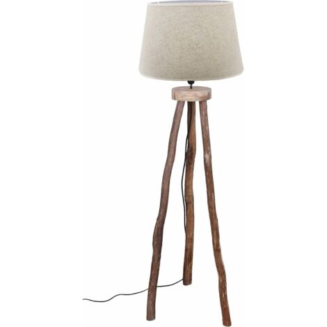 lampe sur pied trépied bois naturel et abat jour beige élégant - bois naturel et beige doux