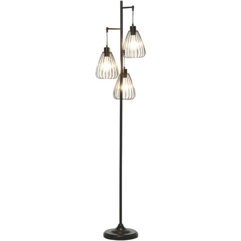 Lampe sur pied vintage industrielle en métal noir 3 ampoules E27 170 cm