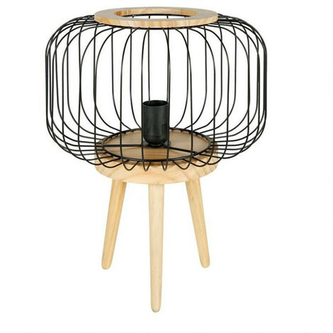 Lampe sur pieds bois Cicerone abat-jour métal Ostaria - Naturel clair - Naturel et noir