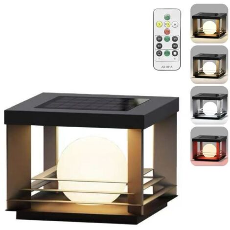 Lampe sur poteau étanche à énergie solaire - 4 couleurs de lumière, lampe de cour LED, lampe sur poteau de clôture carrée, IP65, avec télécommande.