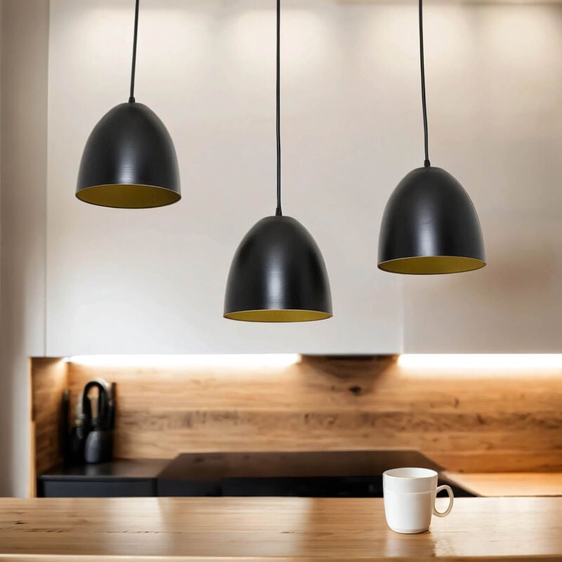 Licht-erlebnisse - Lustre suspension d'intérieur Lenox noir doré à 3 lumières au design rétro avec hauteur réglable 3xE27 - Noir, or