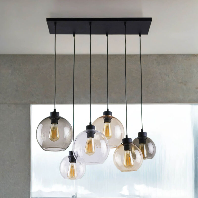 Suspension d'intérieur KALETE à 6 lumières au design moderne en couleur graphite noir et ambre 6xE27 - Noir, Ambre, Graphite, Clair
