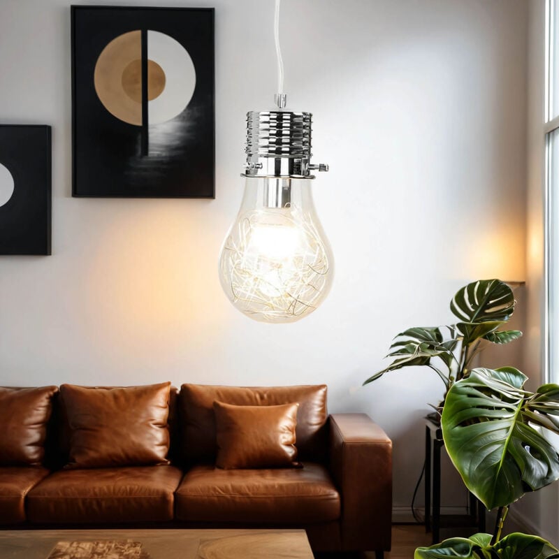 Lampe à suspendre verre métal design ampoule décorative E14
