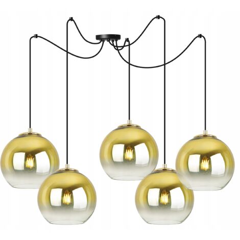 LAMPE SUSPENDU PLAFOND LUSTRE ABAT-JOUR DORÉ 20 CM