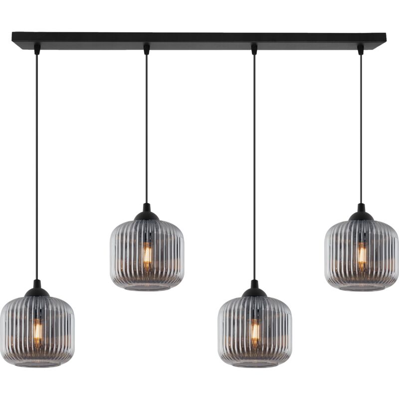 Lampe Suspendu Riffle Noire 4 Abat-Jour Plats En Graphite Cylindre E27