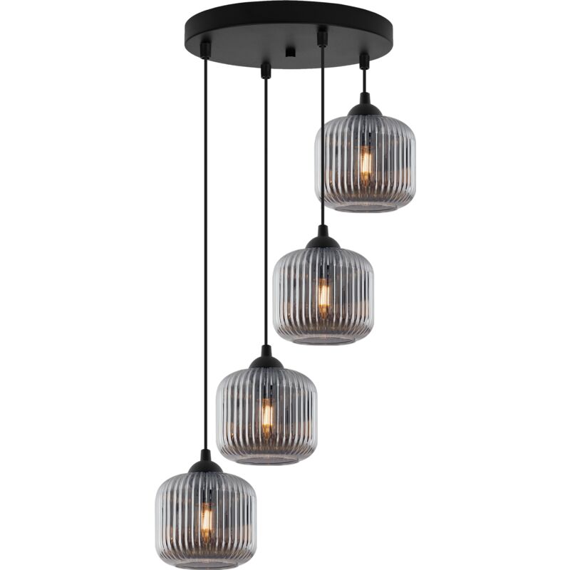 Lampe Suspendu Riffle Noire 4 Abat-Jour Plats En Graphite Cylindre E27