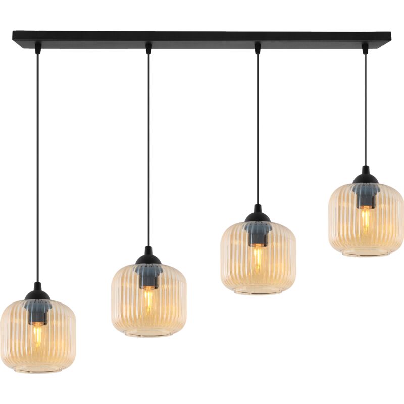 Lampe Suspendu Riffle Noire 4 Abat-Jour Plats Miel Cylindre E27
