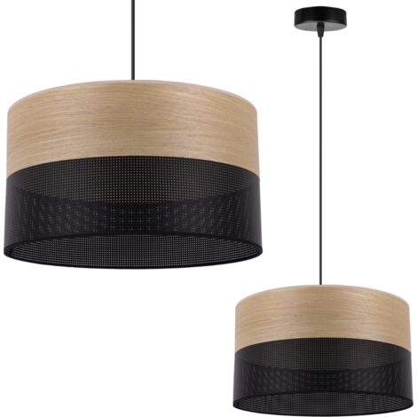 LAMPE SUSPENDU SIMPLE ABAT-JOUR PLACAGE CHÊNE DORÉ 35CM