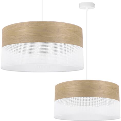 LAMPE SUSPENDU SIMPLE ABAT-JOUR PLACAGE CHÊNE DORÉ 44CM