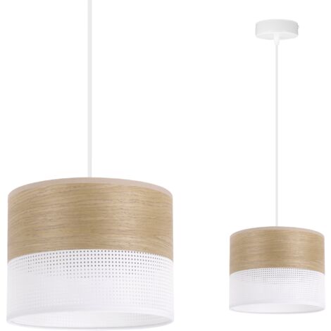LAMPE SUSPENDU SIMPLE ABAT-JOUR PLAQUÉ CHÊNE DORÉ 20CM