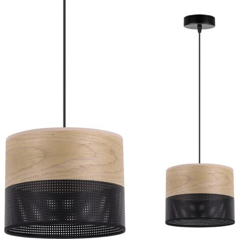 LAMPE SUSPENDU SIMPLE ABAT-JOUR PLAQUÉ CHÊNE DORÉ 20CM