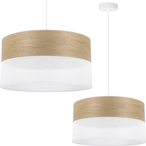 LAMPE SUSPENDU SIMPLE ABAT-JOUR PLAQUÉ CHÊNE DORÉ 40CM